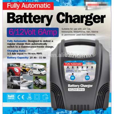 A1206LX 6amp automatic battery charger for 6/12 volt car,motorcycle,van,marine&lawnmower lead aicd battery charger